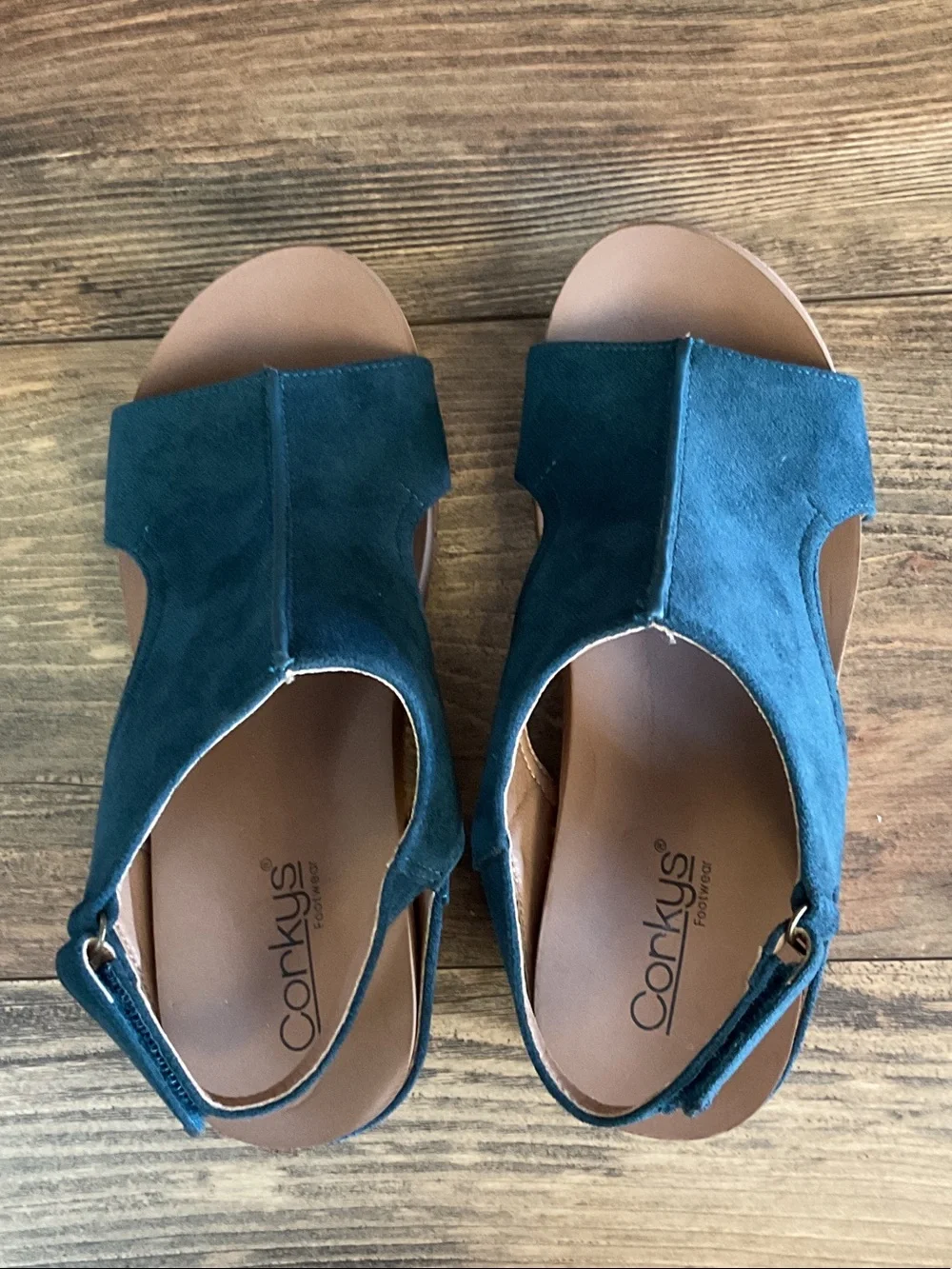 Corkys Carley Teal Suede Wedge Sandals 7 186B